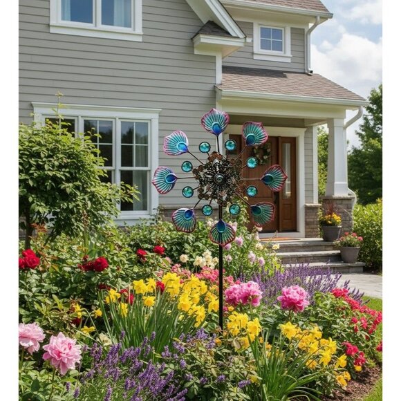 Wind Chime Spinner Blue Pinwheel Rotating Metal Home Garden Yard Art - Picture 3 of 11